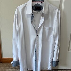 FLEX White Men's Dress Shirt with Contrast Trim